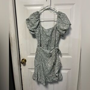 trixxi green floral dress Sage Floral Puff Sleeve Twist Front Midi Dress